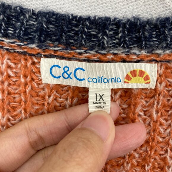 C&C California Color Block Crew Neck Multi Color Cozy Relaxed Sweater 1X - Picture 2 of 9
